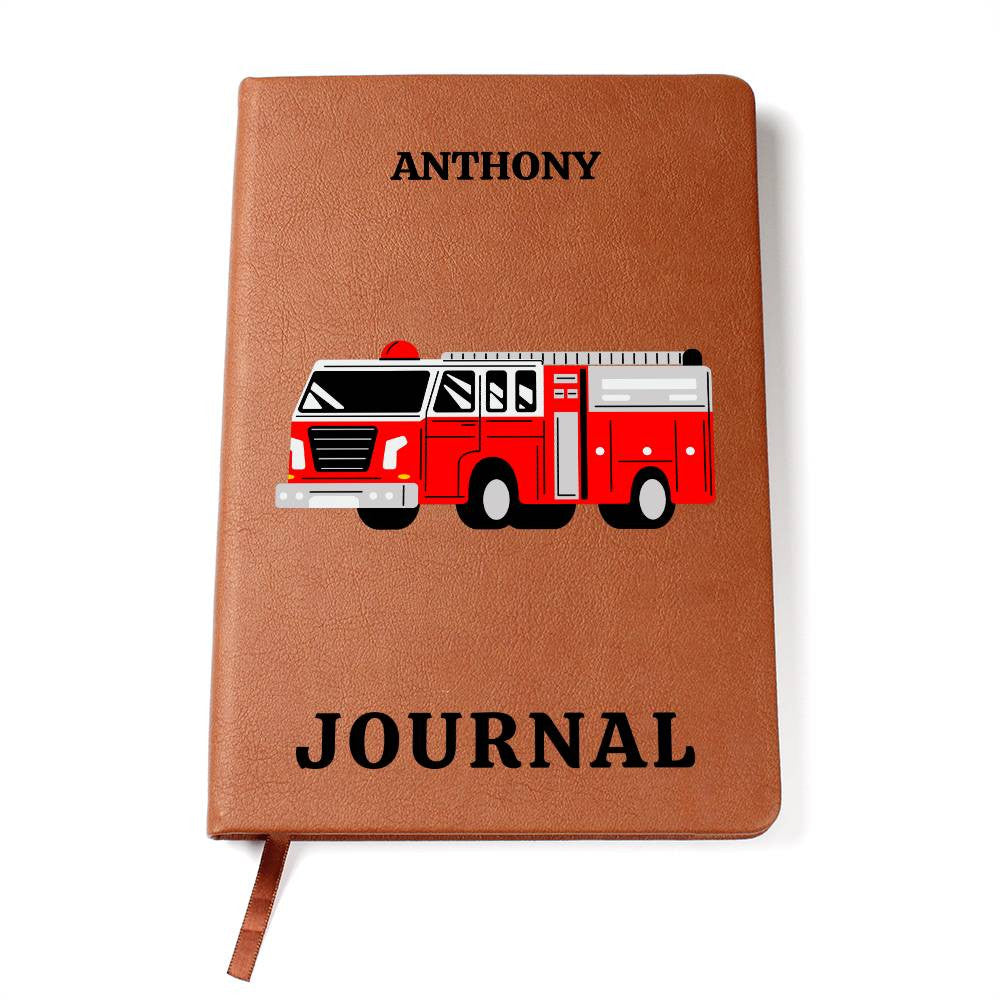 Personalized Journal, Custom Journal, Engraved Lined Journal, Name Diary Journal ,Graphic Journal, Vegan Fire truck Leather Journal