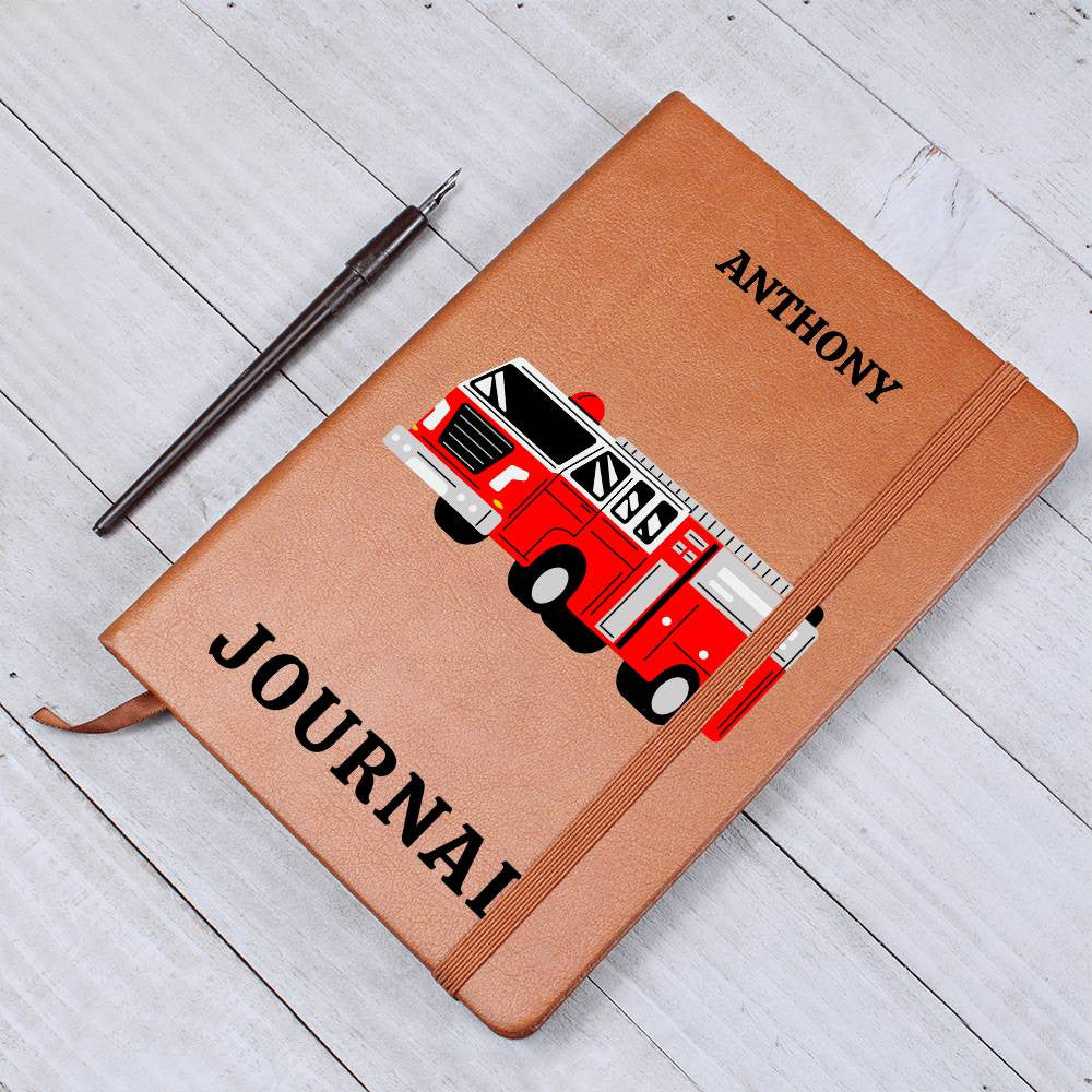 Personalized Journal, Custom Journal, Engraved Lined Journal, Name Diary Journal ,Graphic Journal, Vegan Fire truck Leather Journal