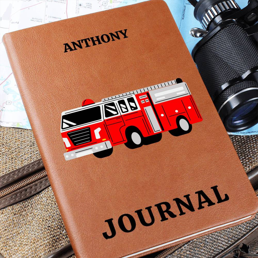 Personalized Journal, Custom Journal, Engraved Lined Journal, Name Diary Journal ,Graphic Journal, Vegan Fire truck Leather Journal