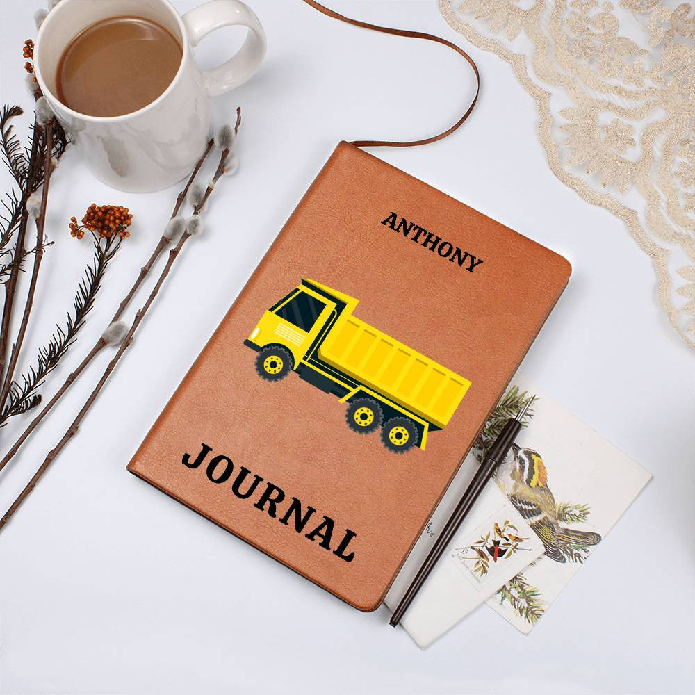 Personalized Journal, Custom Journal, Engraved Lined Journal, Name Diary Journal ,Graphic Journal, Vegan Dump Truck Leather Journal